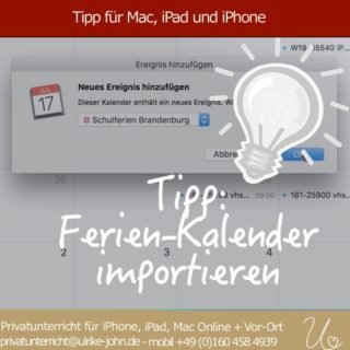 Schulferien Kalender der App Kalender zufügen