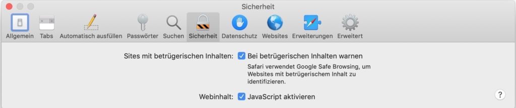 Safari Sicherheit Einstellungen