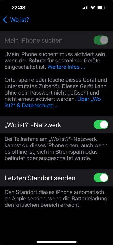 Wo ist? Einstellung prüfen
