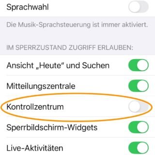 Zugriff zum Kontrollzentrum über Sperrzustand deaktivieren